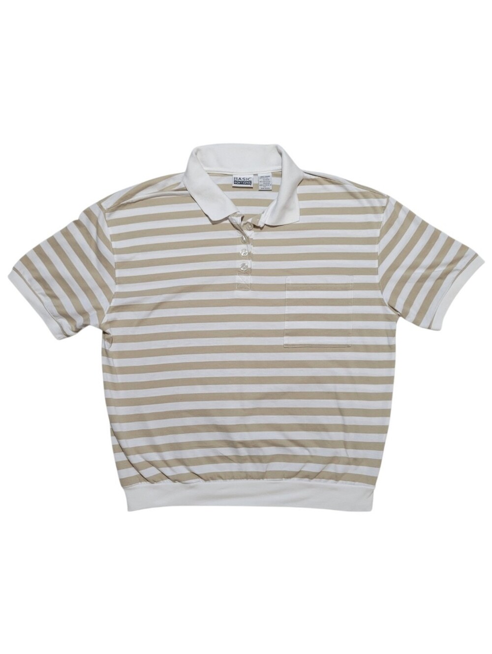 Light Stains Vintage 90s Basic Editions Neutral Striped Banded Bottom Polo Boxy